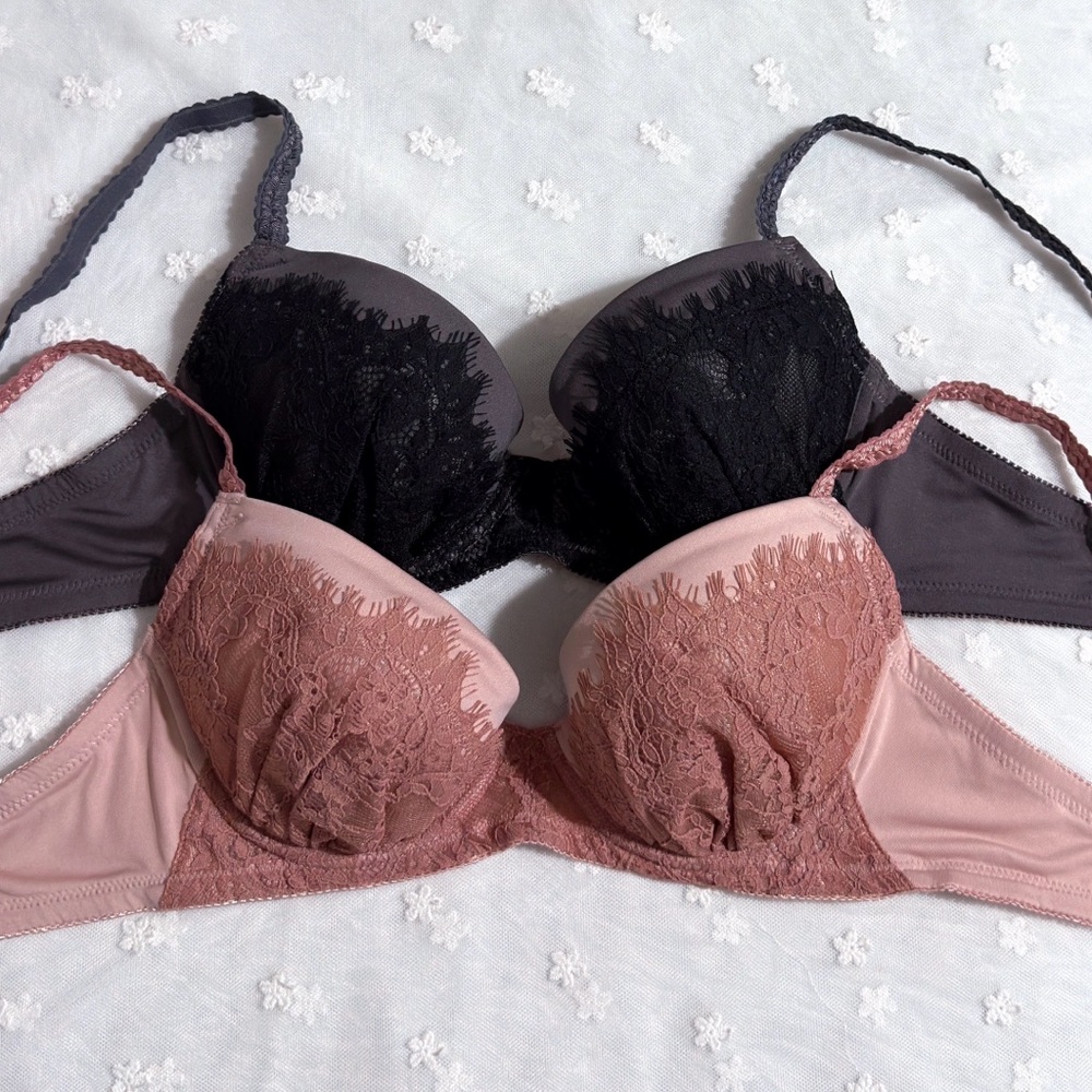 Set of 2！US-32C/JP-D70 Japanese Wacoal Amphi Lace Trim Underwire Bra